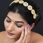 Gold Plated Brass Kundan Flower Design Hairband Mathapatti For Women/Girls/Bride