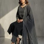 Elegant Black Striped Kurta Pant & Dupatta Set for Women
