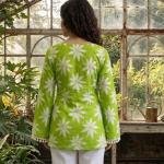 Green Floral Bell Sleeve Cotton Top for Women