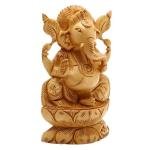 Wooden Ganesh Idol for Home Décor – 15 cm Hand-Carved Ganesha Statue – Blessing Vastu Idol for Pooja Room, Office & Car Dashboard