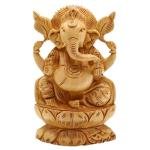 Wooden Ganesh Idol for Home Décor – 15 cm Hand-Carved Ganesha Statue – Blessing Vastu Idol for Pooja Room, Office & Car Dashboard