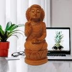 Handcrafted Wooden Buddha Statue – Meditating & Laughing Buddha Idols for Home Decor, Office, Vastu & Gifting | Natural Wood Finish Showpieces