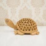 Handcrafted Wooden Turtle Figurine, 10 cm Length, Jali Design