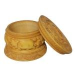 Vintage Decorative Wooden Powder Box with Carved Design,Handcrafted Wooden Kumkum Box, Animal Design, Round Decorative Storage