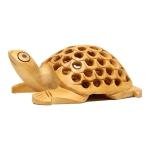 Handcrafted Wooden Turtle Figurine, 10 cm Length, Jali Design