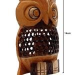 4" Wooden Carving Undercut Jali Work Owl Statue Beautiful Animal Figurines Showpiece Gifts for Home Decoration