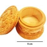 Vintage Decorative Wooden Powder Box with Carved Design,Handcrafted Wooden Kumkum Box, Animal Design, Round Decorative Storage