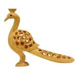 Wooden Peacock Decorative Figurine, Handcrafted Carved Design with Lattice Work