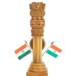 Ashoka Pillar Table Clock with Indian Flags 21.5 cm Wooden Desk Decor | National Emblem India Souvenir | Patriot Gift for Office, Home