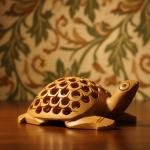 Handcrafted Wooden Turtle Figurine, 10 cm Length, Jali Design