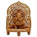 Handcrafted Wooden Lord Ganesha Idol for Home Decor – Intricately Carved Ganpati Statue with Arch Backdrop