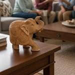 Handcrafted Wooden Elephant Decorative Showpiece with Intricate Carving,  Home Decor Figurine for Living Room Office Table Shelf