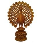 Handcrafted Wooden Peacock Showpiece for Home Décor | 15 cm Undercut Decorative Sculpture | Traditional Indian Wood Art