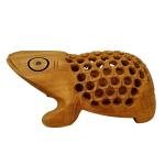 Handcrafted Decor Wooden Frog Figurine, Intricate Jali Lattice Design, Lightweight Decorative Accent, Natural Wood Material, Brown