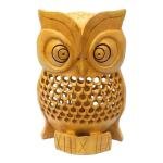 Decorative Wooden Undercut Owl Statue, Handcrafted Figurine with Intricate Carved Details