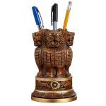 Ashoka Pillar Wooden Pen Holder for Desk, Pen Stand, Handcrafted Lion Capital Design, Organizer for Pens Pencils