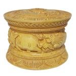 Vintage Decorative Wooden Powder Box with Carved Design,Handcrafted Wooden Kumkum Box, Animal Design, Round Decorative Storage