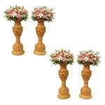 Wooden Flower Vase Set of 4 | Handcrafted Decorative Pot | 15 cm Hand-Carved Wooden Showpiece | Traditional Indian Art Table Home Decor