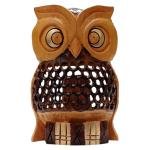 4" Wooden Carving Undercut Jali Work Owl Statue Beautiful Animal Figurines Showpiece Gifts for Home Decoration