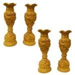Wooden Flower Vase Set of 4 | Handcrafted Decorative Pot | 15 cm Hand-Carved Wooden Showpiece | Traditional Indian Art Table Home Decor