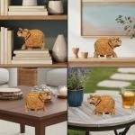 Handcrafted Wooden Elephant Decorative Showpiece with Intricate Carving,  Home Decor Figurine for Living Room Office Table Shelf