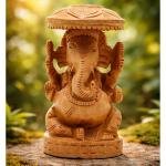 Lord Ganesha Umbrela Idol Wooden Hand Carved, Decoration Items for Home Decor, Handcrafted Ganesha Idol for Pooja Room