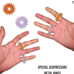 Acupressure Finger Massage Rings – Pack of 4 + Wooden Palm Massager, Therapy Rings for Pain Relief, Relaxation & Hand Acupoint Massage