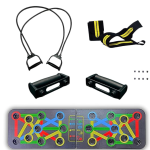 COMBO - Push up Board for Men Double Toning Tubes and Wrist Straps | Build your complete upper Body Strength with Home Gym Equipment with Pushup Board + Double Toning Tube + Wrist Band