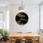 Resin Handmade Black And Golden Color Wall Clock