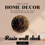 Resin Handmade Black And Golden Color Wall Clock