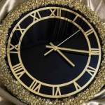 Resin Handmade Black Color And Golden Stone Wall Clock.