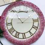 Resin Handmade White Color With Pink Stone Wall Clock
