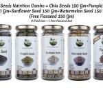 Organic Diet Super Seeds Nutrition Combo – Chia Seeds, Pumpkin Seeds, Sunflower Seeds & Watermelon Seeds (150g Each) with FREE Flaxseed (150g)