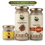 Organic Diet Kesar Milk Booster Combo – Premium Kashmir Saffron (1g) + Ashwagandha Powder (100g) with FREE Shatavari Powder (100g) | Herbal Nutrition Blend