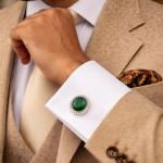 Natural Synthetic Emerald Green Heritage Gemstone Cufflinks For Man