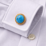 Natural Certified Firoza Turquoise Gem Stone Cufflinks Handmade For Men
