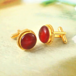 Natural Ruby Red Crystal Gemstone Cufflinks