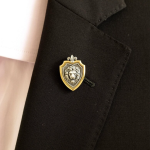 Leo Zodiac Lion Shield Brooch Pin – Fleur-de-Lis Gold Plated Sterling Silver Lapel Badge