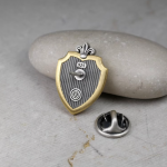 Leo Zodiac Lion Shield Brooch Pin – Fleur-de-Lis Gold Plated Sterling Silver Lapel Badge