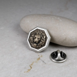 Octagon Pin Lion, Sterling Silver , Men's Brooch Pin, Lion Head, Medieval Pin, Jewelry Accessories, Lapel Badge, Wedding Men Gifts