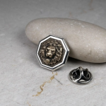 Octagon Pin Lion, Sterling Silver , Men's Brooch Pin, Lion Head, Medieval Pin, Jewelry Accessories, Lapel Badge, Wedding Men Gifts