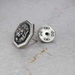Octagon Pin Lion, Sterling Silver , Men's Brooch Pin, Lion Head, Medieval Pin, Jewelry Accessories, Lapel Badge, Wedding Men Gifts