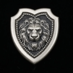 Lion Head Shield Pin Brooch, Medieval Lapel Badge, Jewelry Accessories, Sterling Silver