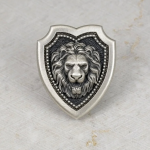 Lion Head Shield Pin Brooch, Medieval Lapel Badge, Jewelry Accessories, Sterling Silver