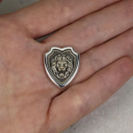 Lion Head Shield Pin Brooch, Medieval Lapel Badge, Jewelry Accessories, Sterling Silver