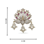 Designer Gold Plated Shahi Red Peacock Polki Brooch