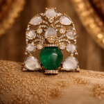 Diamond Polki Synthetic Emerald Gemstone Designer Brooch Unisex