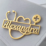 Personalized Stethoscope Logo Name Brooch