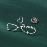 Custom Engraved Love Heart Stethoscope Brooch