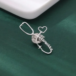 Custom Engraved Love Heart Stethoscope Brooch